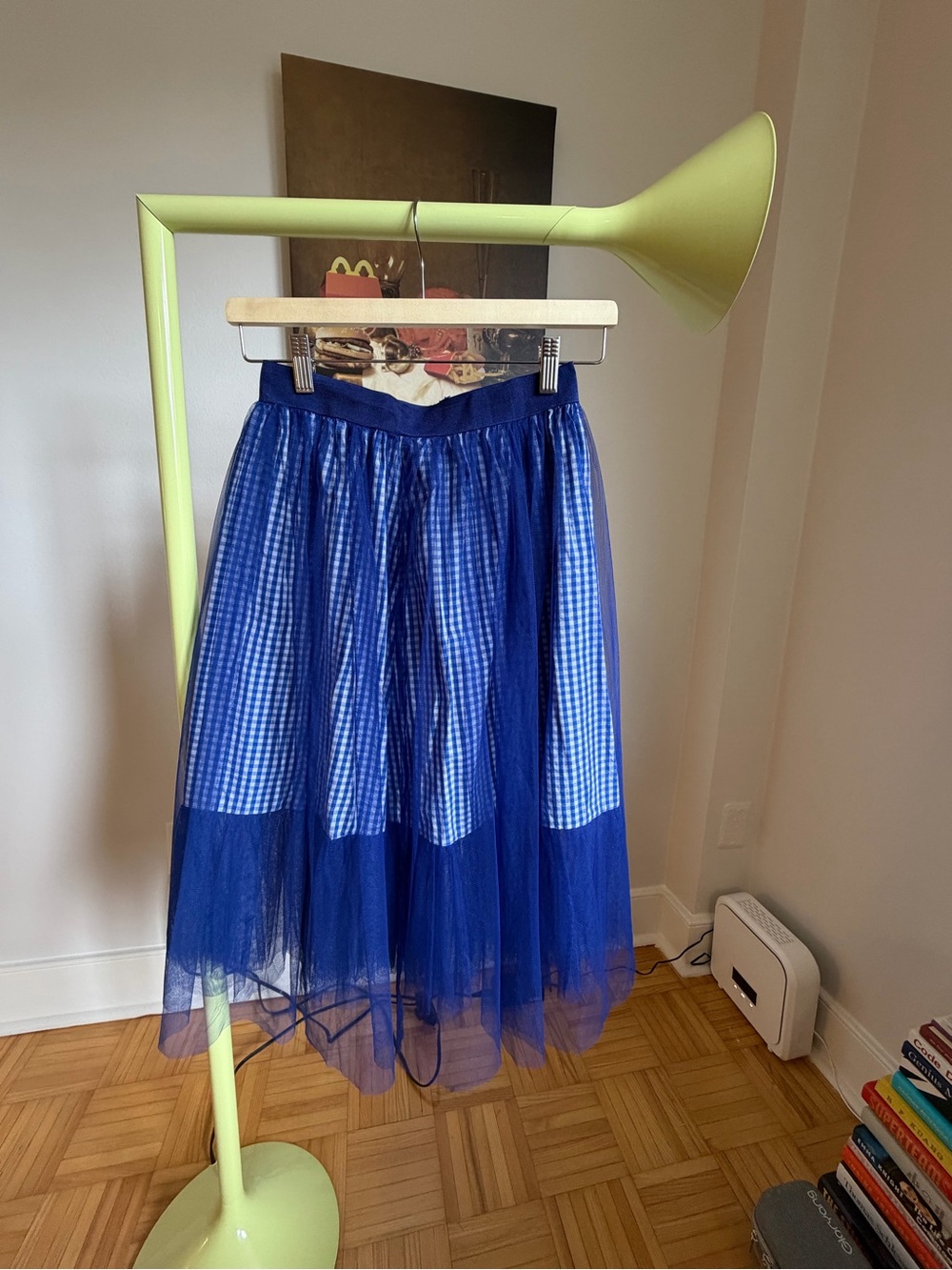 Royal Blue Gingham Tulle Midi Skirt - Women's Medium